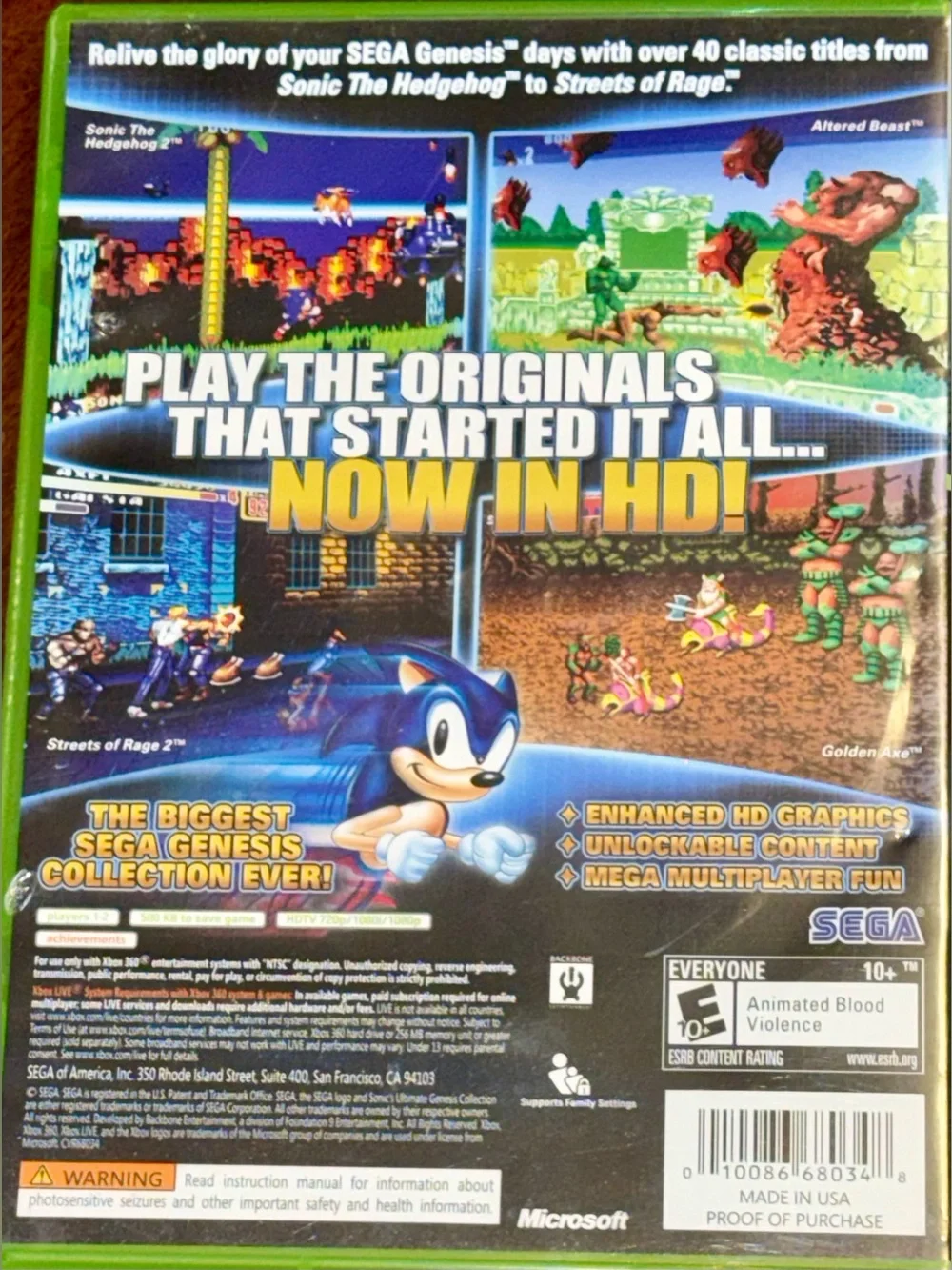 Sonic’s Ultimate Genesis Collection Xbox 360 Platinum Hits Complete CIB